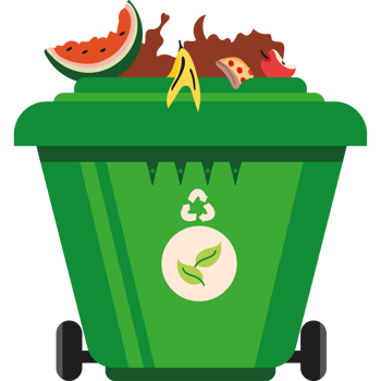 A green trash can with fruit and vegetables png