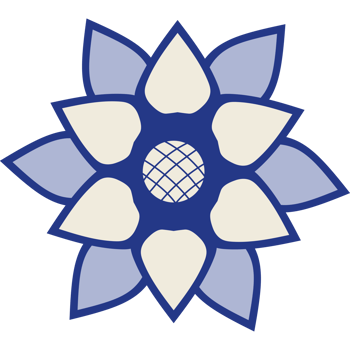 A blue and white flower with a center petal png