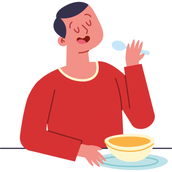 Illustration of a man eating soup png