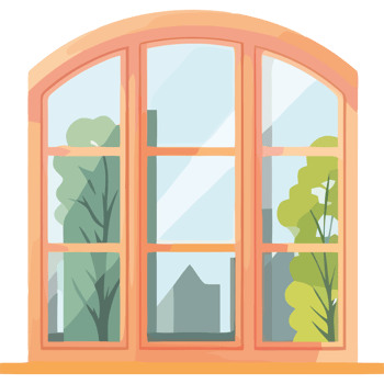 An open window with trees and buildings in the background png