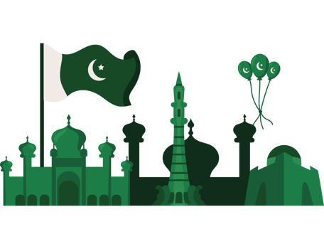 Pakistan flag with a mosque and a flag png