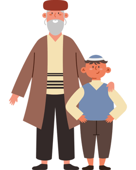 An old man and a young boy standing together png