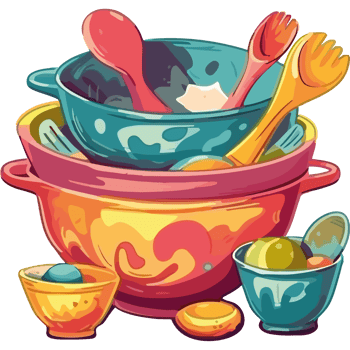 Colorful bowls and spoons with utensils png