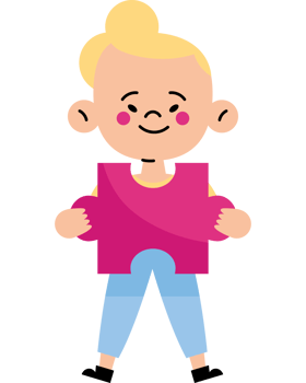 A cartoon girl holding a pink puzzle piece png
