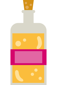A bottle of alcohol with a pink ribbon png