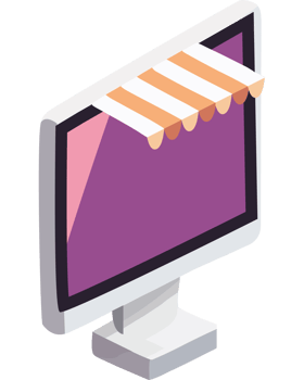 A computer monitor with a purple and white striped awning png