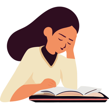 Illustration of a girl reading a book png