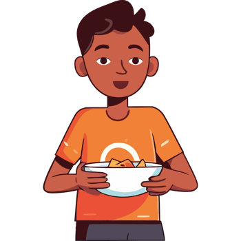 A boy holding a bowl of food png