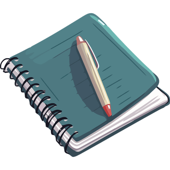 A notebook with a pen and pencil on it png