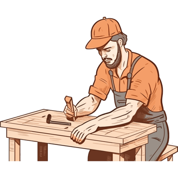 A man is working on a table with a hammer png