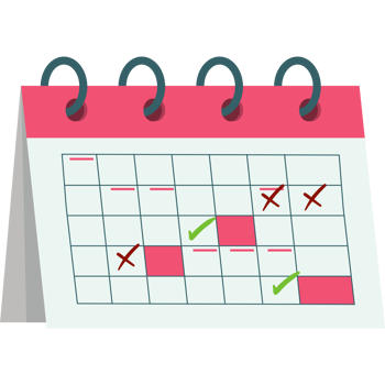 A calendar with check marks on it png