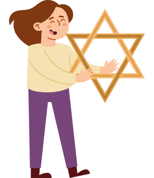 A cartoon woman holding a star of david png