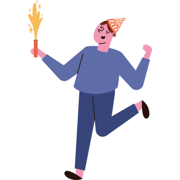 A cartoon man with a party hat and a sparkler png
