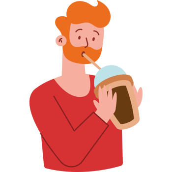 A man with a beard drinking a drink png