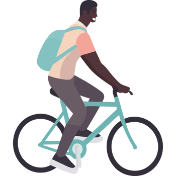 A man riding a bike with a backpack png