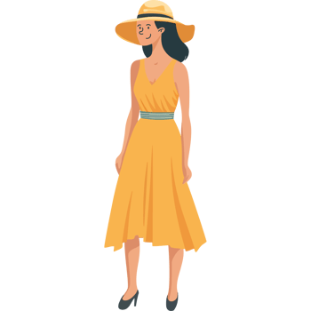 A woman in a yellow dress and hat png