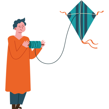 A man in an orange robe is holding a kite png