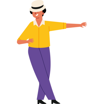 A man in a hat and yellow shirt is dancing png