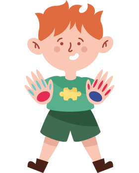 A boy with colorful hands and a smile png