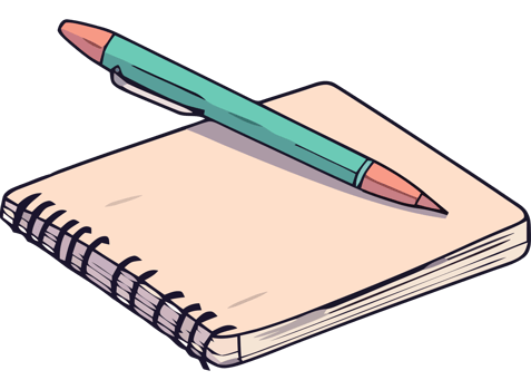 A notebook with a pen and pencil on it png