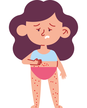 Illustration of a girl with a rash on her body png