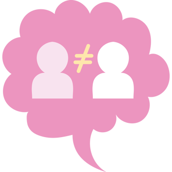A pink speech bubble with two people in it png