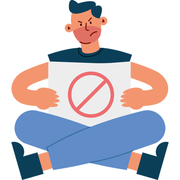 A man sitting on the floor holding a sign that says no png