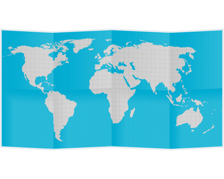 A world map on a blue background png