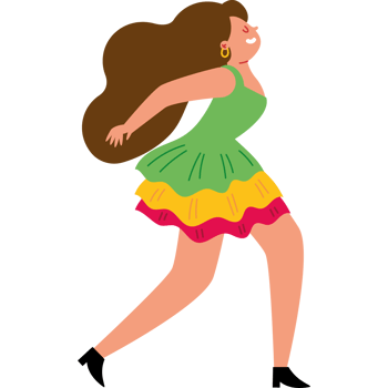 A cartoon girl in a colorful dress running png