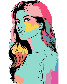 A woman with colorful hair and a colorful background png