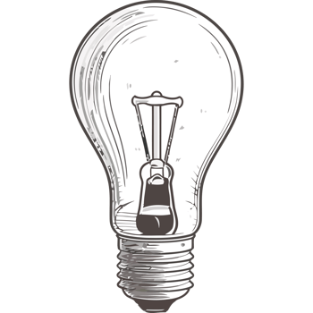 A light bulb is shown in a black and white drawing png