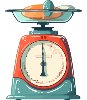 An illustration of a scale with a chicken on it png