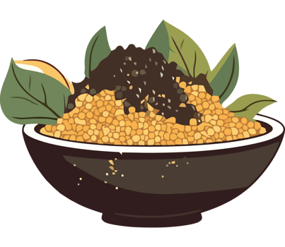 A bowl of mustard with leaves and seeds png