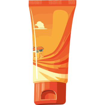 Sunscreen tube with orange and white stripes png