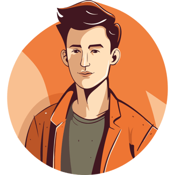 A cartoon man in an orange jacket png