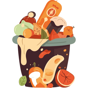 Garbage can with various fruits and vegetables png
