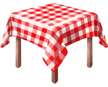 A red and white checkered tablecloth on a table png