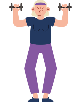 An older woman lifting weights with dumbbells png