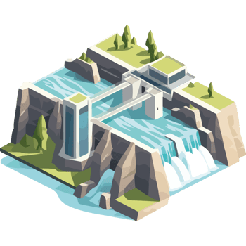 An illustration of a waterfall and a house png
