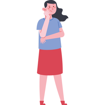 A woman is standing with her hand on her chin png