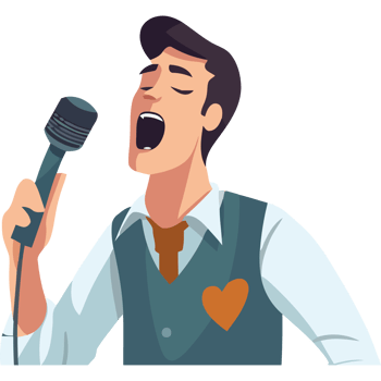 A man singing into a microphone png