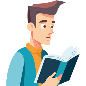 A man reading a book in a flat style png