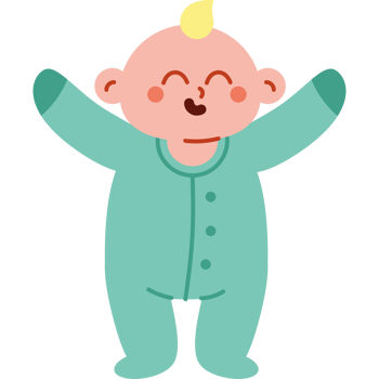 Baby boy in green pajamas with arms up png