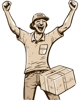 A man holding a box and cheering png