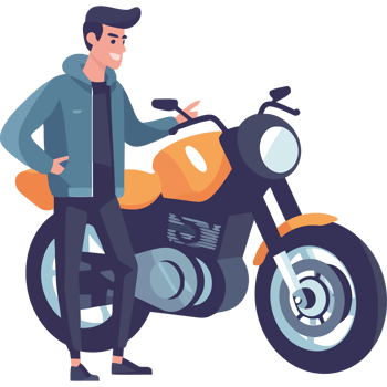 A man standing next to a motorcycle png