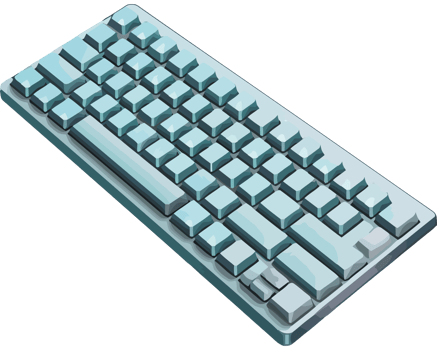 A computer keyboard with blue keys on a black background png