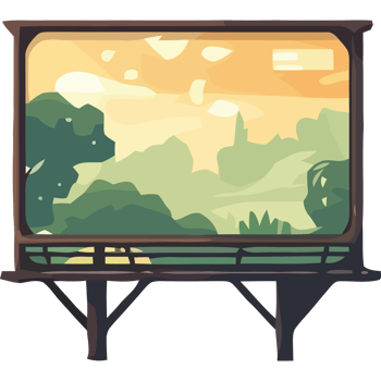 A cartoon television screen with a view of the mountains png