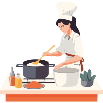 A woman in a chef hat is cooking food png