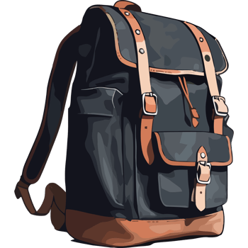A black backpack with brown straps png