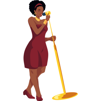 A cartoon woman singing into a microphone png